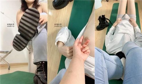 欣欣子 | 牛仔裤坐脸窒息 掐乳 白袜脚踩