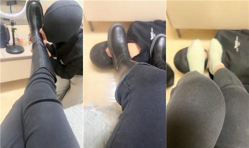悦兮 | 清理脏长靴 棉袜脚窒息 裸足狂舔