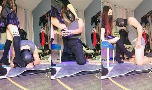 メイ・ニン | 長靴と短靴を履いた裸足で奴隷を蹴り、弄ぶ