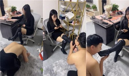 リン・シーひざまずいて汚れた靴を舐める、セクシーな脚、激しい鞭打ち