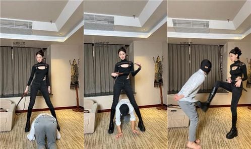 04 Couple | Car Model S tied up skinny dog severely whipped deep throat leg twist