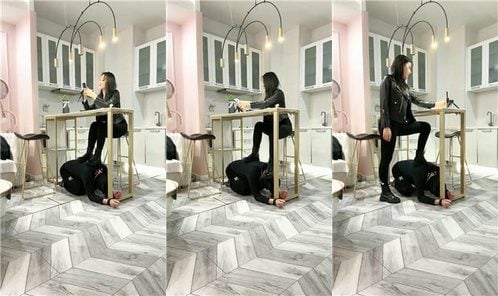Joey | Tied up, under the table, short boots, trampled, forced to smell white socks, dual perspective version