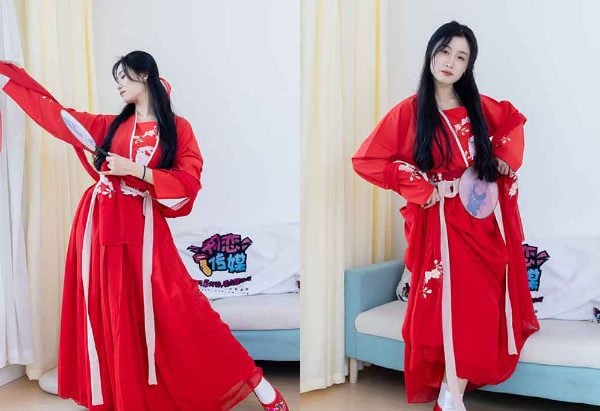 Wulian Media | ふわふわの漢服の靴、白い綿の靴下、赤いボートソックス、重ね着したビデオ