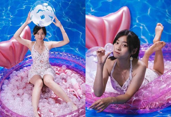 街拍丝足 | 516 长腿美模 若颖 泳池