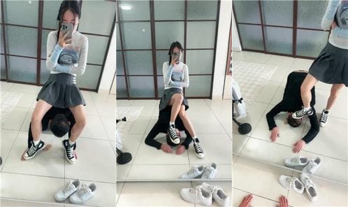 Ranxi | Humiliation in front of the horse riding mirror, high top shoes, white shoes, white socks