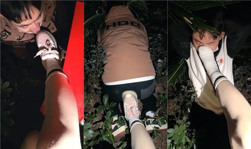 Princess | Tied up milk dog forced to lick dirty shoes outdoors