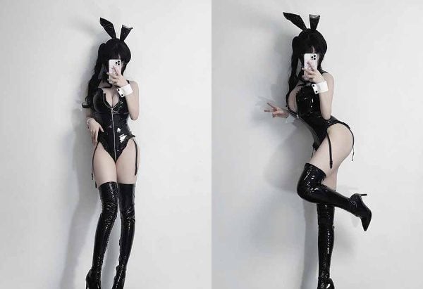 美しい写真 | 1993年 ユメコ 黒のパテントレザーハイヒールのバニーガール
