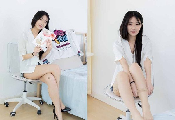 Wulian Media | Caicai's three pairs of shoes, over-the-knee white stockings, over-the-knee flesh-colored stockings, over-the-knee black ribbons, video