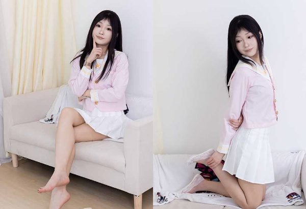 Fetish Media | Dudu flat sandals, white boat socks, barefoot JK uniform, barefoot with video
