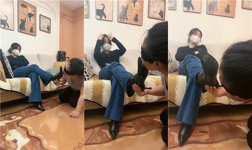辣姐 | 母狗除臭 高跟短靴 白棉袜 臭脚窒息 喂口水抽耳光