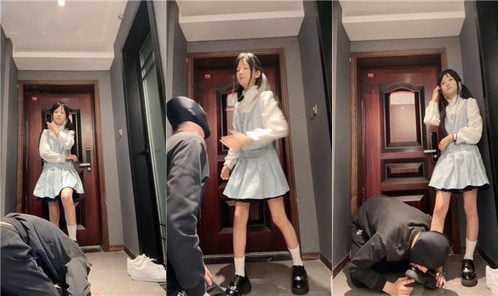 Dog Brother | Cute little master leather shoes and white socks stepped on, abused, sat on the face and suffocated