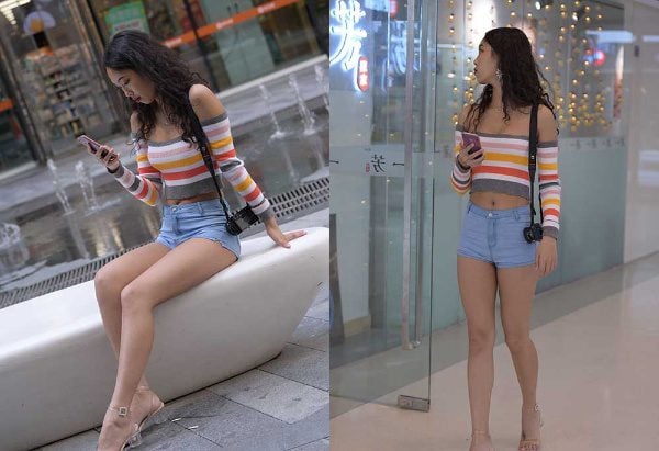 Magic Mirror Street Photography | 492 Selected Street Photography of a Girl in Denim Hot Pants Shopping in a Supermarket with Video