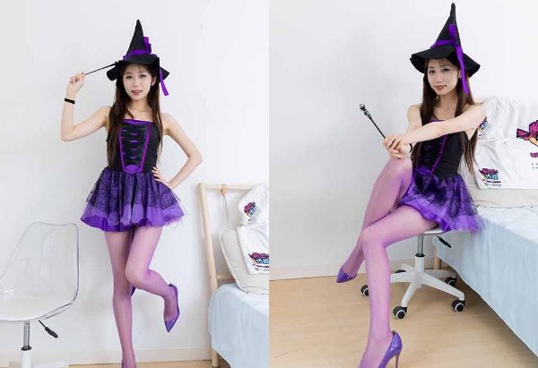 Wulian Media | バブルハイヒール、光沢のある薄い紫色のシルクの足が魔法の杖で遊ぶ動画付き