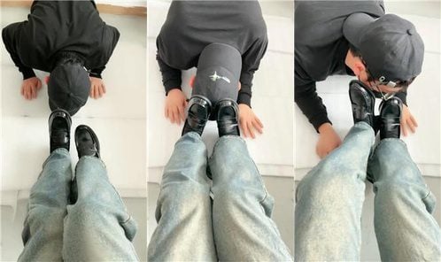 Zi Jin | Smelling and licking leather shoes and black cotton socks / Eating saliva / Riding a horse, turning her hips, and slapping her face bf50647