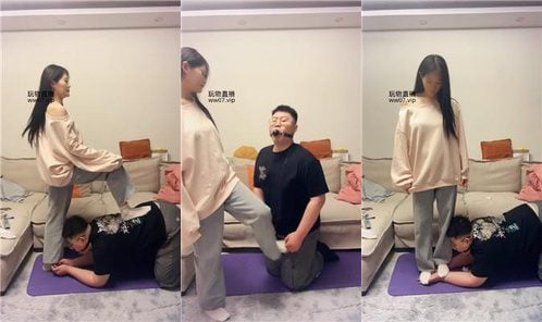 Disgusting | Stepfather stepping on dog with white socks after exercise JS250302-29