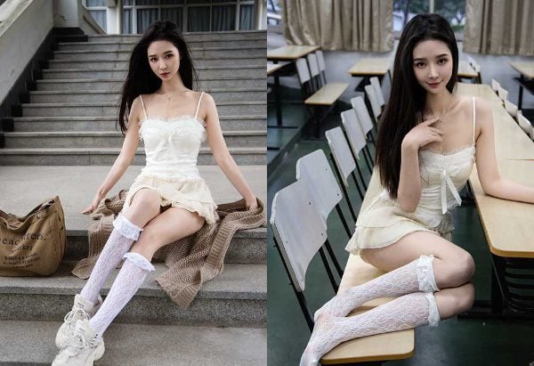 足愉心 | NO 017 南南 搭配 针织长衣 白色吊带 运动鞋 白色丝袜 裸足 带视频 带视频