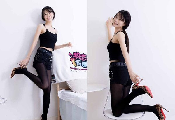 Wulian Media | Cai Cai wearing high heels, thick black stockings, and bare feet with video