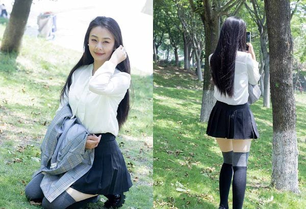 物恋传媒 | 岚岚 制服 皮鞋 黑灰拼接过膝袜 厚肉丝 带视频