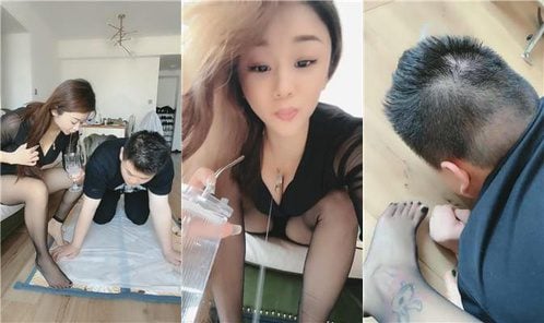 Zeli | Black stockings foot fetish licking - licking and eating saliva bf52207