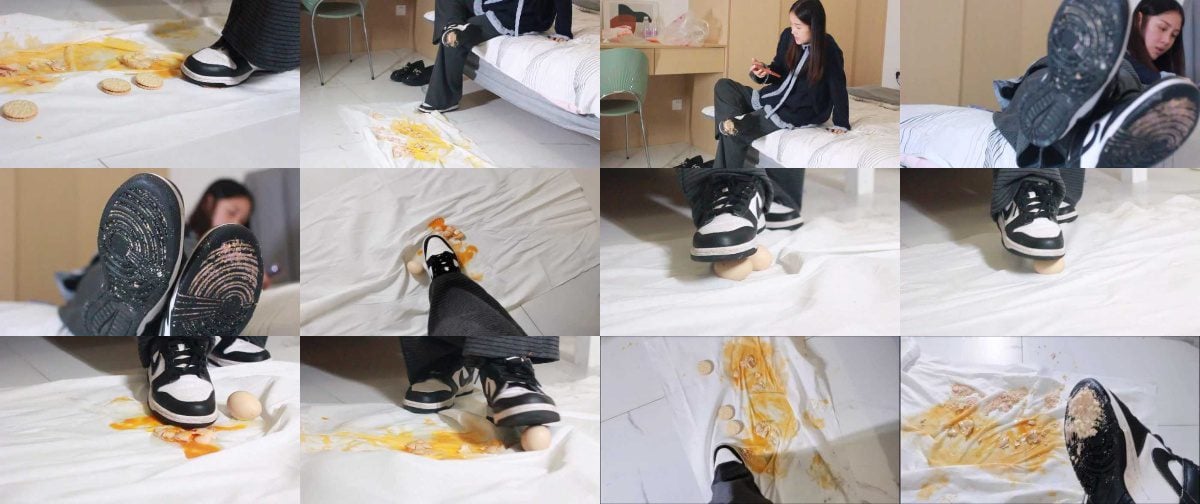 黑丝诱惑 | 沐沐女主AJ耐克鞋踩鸡蛋和饼干 YC 251119 4-视频截图