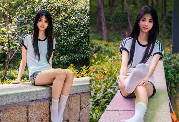 Foot Pleasure | NO 051 Xiaoyao's outfit: T-shirt, denim shorts, white cotton socks, canvas shoes, bare feet (video included)