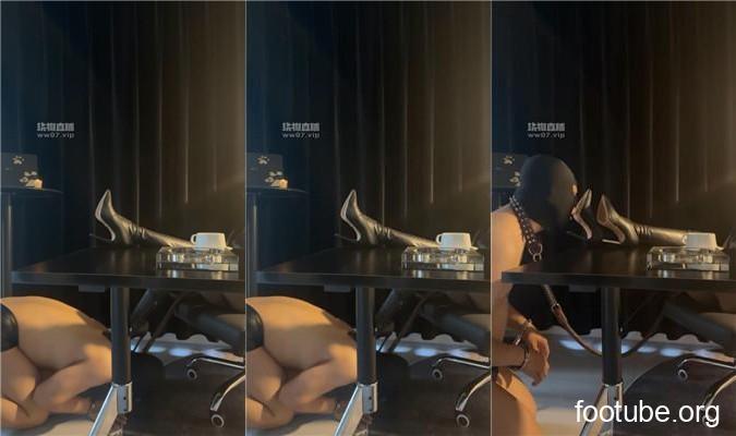 Sera handcuffed bondage - boots and black stockings licking JS250528-20