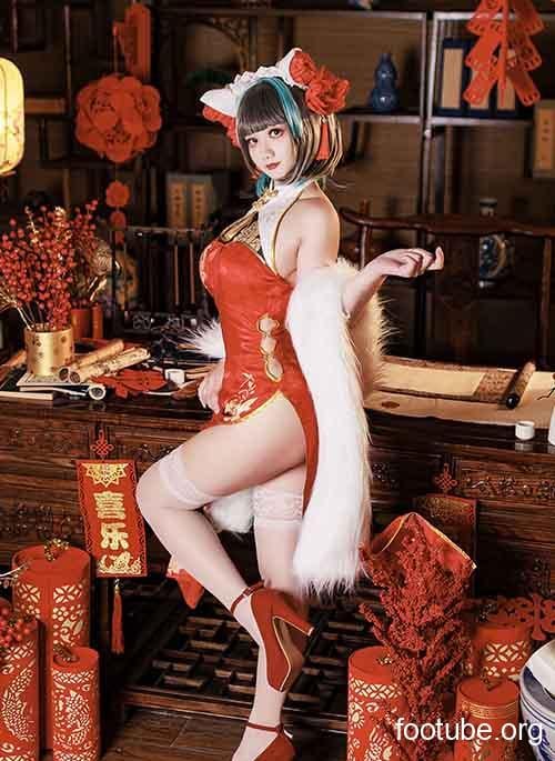 美图精选 2568-阿雪雪-碧蓝航线 柴郡新年旗袍 30P78M