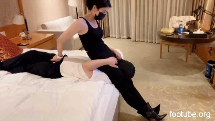 黑色瑜伽服高跟短靴腿绞关节技制服男粉丝 ACYC-5557