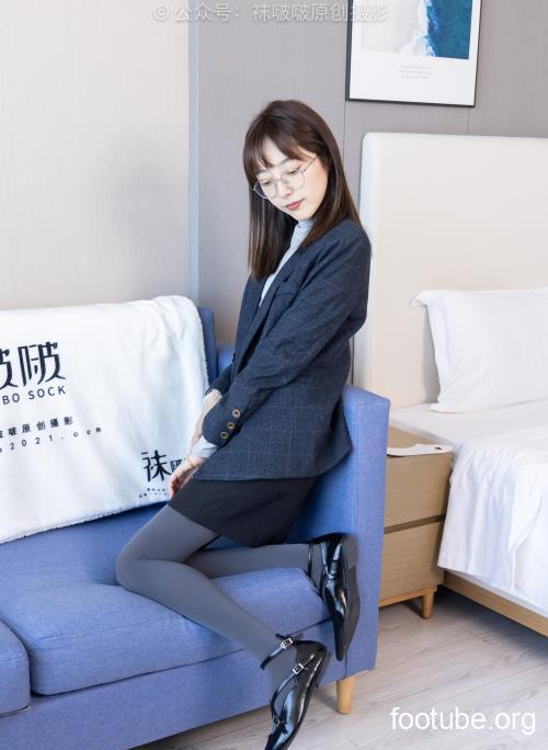 袜啵啵 NO709 稚予-平底鞋厚灰丝裸足ol制服 156P1V-612G